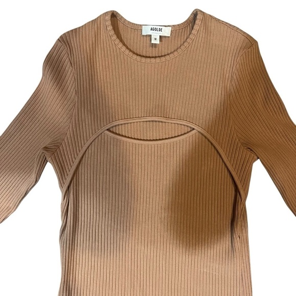 AGOLDE Lyza Ribbed Stretch Cut Out Top in Tan Medium Excellent Condition - Picture 3 of 7